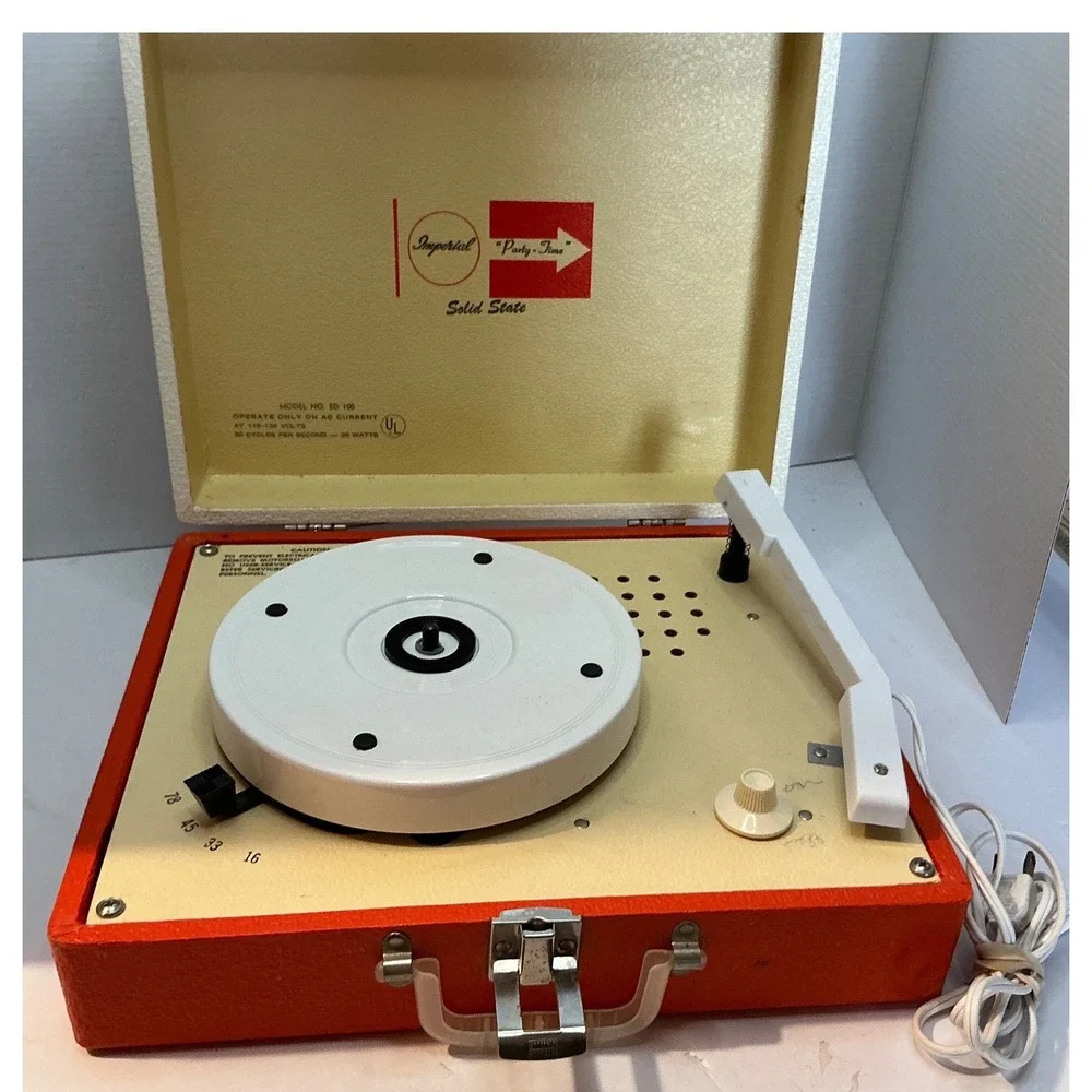 Vintage Imperial 45 RPM Record Case Orange‎ Cream Hardshell Carrying Box Retro